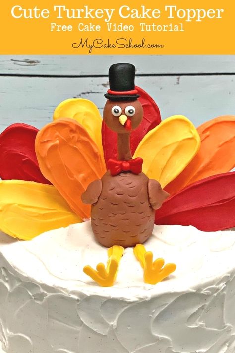 Adorable Turkey Cake Topper Tutorial by MyCakeSchool.com. Perfect for Thanksgiving cakes! Turkey Cakes, Cereal Treat Bars, Thanksgiving Cake, Turkey Cake, Fall Cake Recipes, Thanksgiving Cakes, Cute Turkey, Cake Topper Tutorial, Cereal Treats