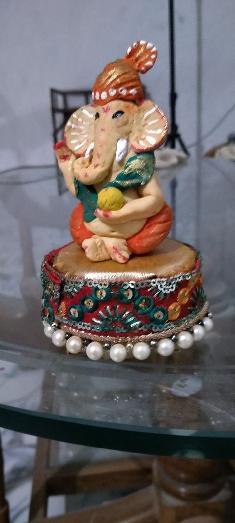 Small Ganesha Idol for Ganeshotsav homemade clay Clay Ganesha, Ganpati Bappa Morya, Bappa Morya, Ganpati Bappa, Ganesha, Snow Globes, Projects To Try, Quick Saves