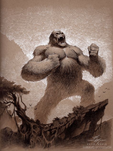 King Kong Art, King Kong Vs Godzilla, Kong Godzilla, Kaiju Art, Horror Monsters, Cool Monsters, Kaiju Monsters, Classic Monsters, Toned Paper