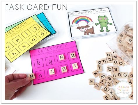 Alphabet Task Cards: FREE and FUN!, an education post from the blog Jessica Travis Teaching, written by Jessica Travis on Bloglovin’ Task Boxes Preschool, Task Cards Kindergarten, Teachers Pay Teachers Freebies, Task Cards Free, Kindergarten Anchor Charts, Whole Brain Teaching, Task Boxes, Vocabulary Cards, Alphabet Preschool