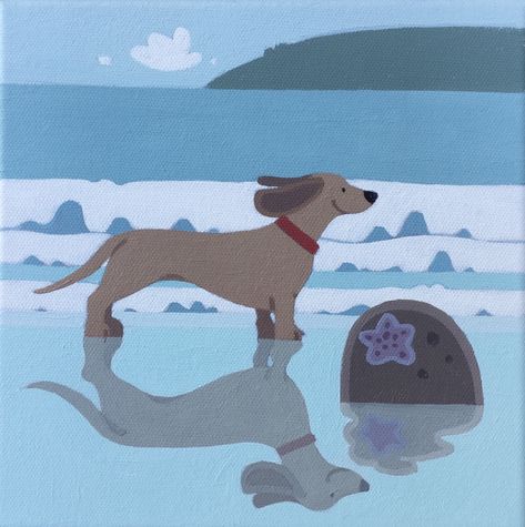 Corgi Cookies, Posca Inspiration, Beach Drawing, Sea Illustration, Beach Illustration, Dog Socks, Cute Paintings, Dog Illustration, Pastel Art