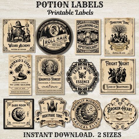 Potion Bottle Labels, Apothecary Diy, Decorating Bottles, Halloween Apothecary, Potion Labels, Haunted Forest, Halloween Potions, Halloween Labels, Potion Bottles