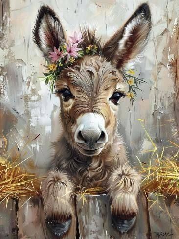 Donkey Drawing, Farm Animal Paintings, Cute Donkey, Barnyard Animals, Cow Art, Cute Animal Photos, Christmas Paintings, Horse Art, Wildlife Art