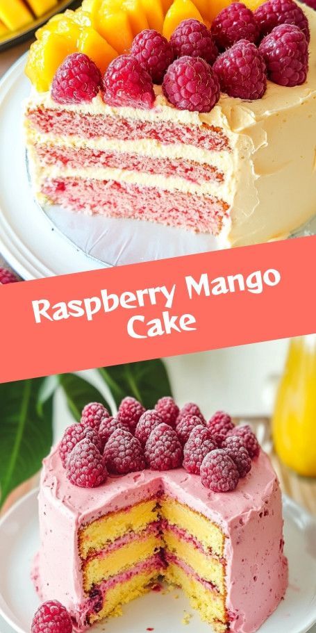 Raspberry Mango Celebration Cake Recipe - Perfect for Special Occasions Explore the ultimate Raspberry Mango Cake recipe, blending tropical mango sweetness with tangy raspberries. Ideal for birthdays and anniversaries, this cake is a visual and tasty delight. Fruity Cake Flavors, Mango Cake Recipe, Mango Mousse Cake, Mango Mousse, Fruity Cake, Mango Cake, Berry Cake, Raspberry Cake, Refreshing Desserts