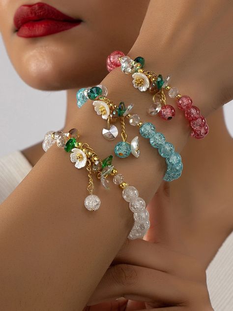 Inexpensive Jewelry, Wrist Jewelry, Diy Bracelet Designs, Beads Bracelet Design, Crystal Beads Bracelet, Fancy Jewellery, Beaded Bracelets Diy, Fancy Jewelry, Bead Charm Bracelet