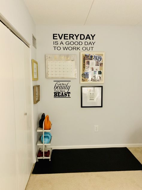 #pelotonbikenook #bedroomworkoutcorner #workoutcorner Workout Corner Ideas In Bedroom, Small Workout Area In Bedroom, Bedroom With Fitness Area, Bedroom Workout Corner, Small Workout Corner, Exercise Corner In Bedroom, Workout Stations At Home, Tiny Workout Space, Pilates Corner At Home