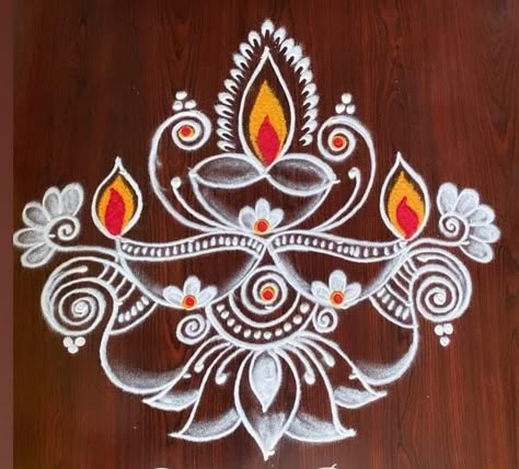 Laxmipoojan Rangoli Design, Deepam Rangoli, Colour Kolam, Easy Rangoli Designs Videos, Very Easy Rangoli Designs, Rangoli Designs Photos, Rangoli Designs Simple Diwali, Alpona Design, Easy Rangoli Designs Diwali