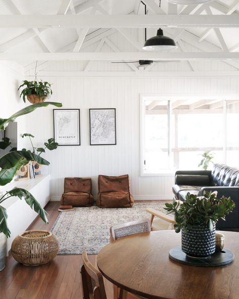 Exposed Ceiling Beams, Exposed Ceiling, Modern Bohemian Living Room, Modern Boho Living Room, Coastal Living Rooms, Vaulted Ceilings, Bohemian Living, Boho House, Bohemian Living Room