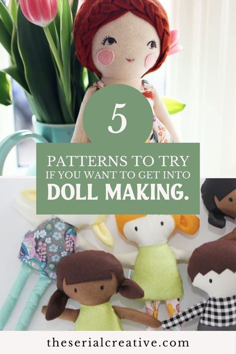 Interested in learning how to make dolls? Here are five patterns that are great for beginners to doll making. Which ones will you try? 

#dollmaking #dolldiy #clothdolls #ragdolls #toydiy #crafting Doll Patterns Free Sewing, Handmade Dolls Patterns, Diy Rag Dolls, Doll Making Patterns, Fabric Doll Pattern, Making Patterns, Doll Patterns Free, Cloth Dolls Handmade, Worry Dolls