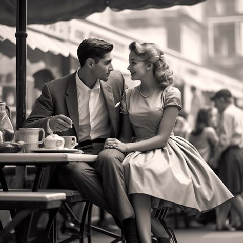 Romantic Gentleman, Man On Knees For Woman, 1950s Couple Aesthetic, 40s Aesthetic Men, 1950 Couple Aesthetic, Vintage Group Photoshoot, Old Couple Aesthetic, 50's Couple, Fancy Couple