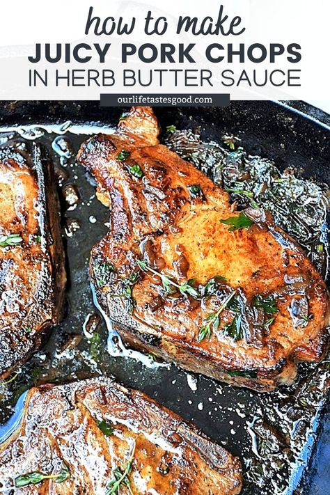 Dinner Recipes Korean, Korean Dinner Recipes, Dinner Recipes Hamburger, Herb Butter Sauce, Cook Pork Chops, Pork Chops Bone In, Healthy Pork Chops, Veg Dinner Recipes, Healthy Pork Chop Recipes