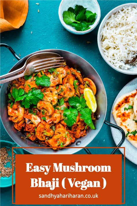 Cook this tasty Vegan Mushroom Bhaji for an easy Family Dinner. With minimal preparation, this Bhaji comes together in less than 30 minutes. #mushroomcurry #mushroombhaji #vegancurry #birstyle #britishindiancurry Mushroom Bhaji, Indian Mushroom, Homemade Naan, Mushroom Curry, Homemade Naan Bread, Onion Bhaji, Easy Family Dinner, Vegetarian Recipes Lunch, Vegan Mushroom