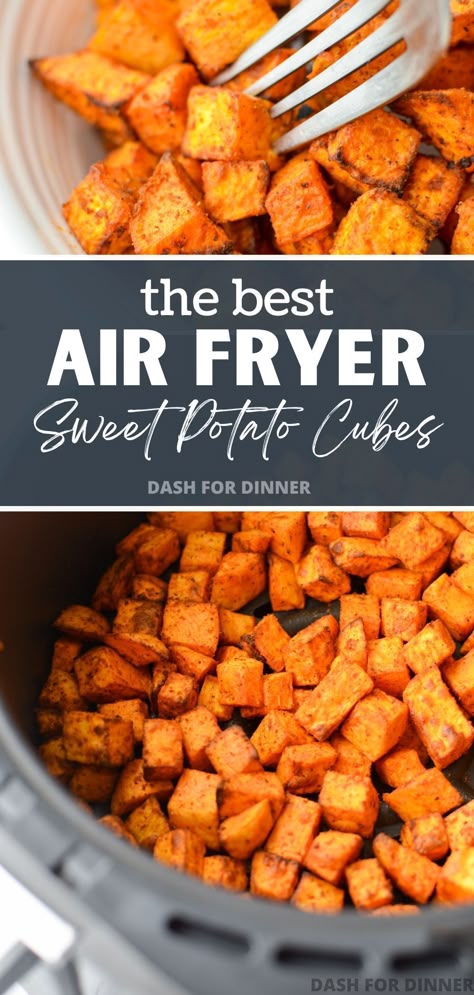 Best Air Fryer Sweet Potato, Air Fryer Sweet Potatoes, Sweet Potato Cubes, Roasted Sweet Potato Cubes, Potato Cubes, Sweet Potatoe Bites, The Best Air Fryer, Sweet Potato Cinnamon, Best Air Fryer