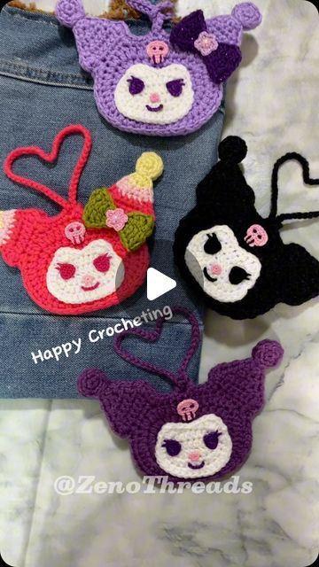 Kuromi Crochet Keychain, Kuromi Crochet Pattern, Crochet Kuromi, Sanrio Crochet, Hello Kitty Crochet, Kuromi Sanrio, Crochet Pouch, Headband Pattern, Crochet Keychain