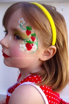 Fruit Face Painting, Face Paint For Kids Easy, Fruit Face Paint, Cute Face Painting Aesthetic, Strawberry Face Paint, Watermelon Face Paint, Simple Face Painting Ideas For Kids, Cute Face Painting Ideas, Small Face Painting Ideas