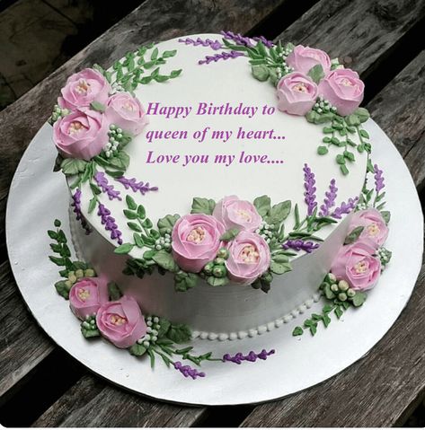 Birthday Cake Wishes Pics For Wife Buttercream Decorating, Birthday Cake Pictures, Buttercream Flower Cake, Spring Cake, Cake Decorating Designs, Cake Pictures, Floral Cake, Fancy Cakes, Cake Decorating Tips