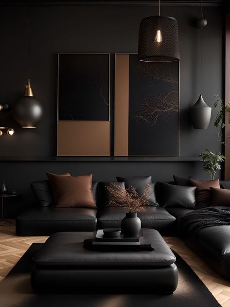 Dark Living Room Decor, Dark Interior Design, Brown Couch Living Room, Cozy Living Room Design, Dark Living Rooms, Bad Inspiration, Black Living Room, Living Room Decor Inspiration, Dark Home