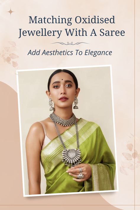 Matching Oxidised Jewellery With A Saree: Add Aesthetics To Elegance Boho Saree Look, Saree With Oxidised Jewellery, Oxidised Jewellery With Saree, Jewellery With Saree, Boho Saree, Indo Western Saree, Saree Jewellery, Paired Jewelry, Ruffle Saree