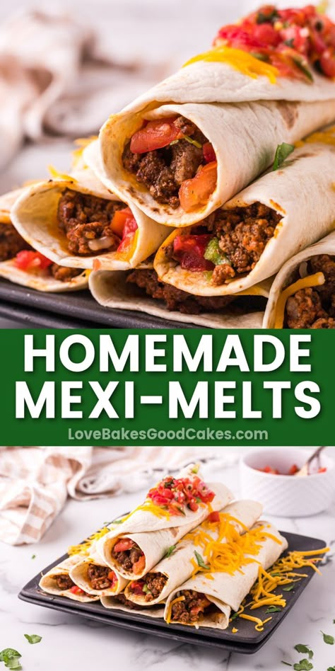 Homemade Mexi-Melts pin collage Taco Bell Maxi Melt, Taco Bell Mexi Melts, Mexi Melt Taco Bell, Meximelts Recipe, Meximelt Recipe Taco Bells, Mexi Melts, Mexi Melt, Taco Melts, Taco Bell Menu