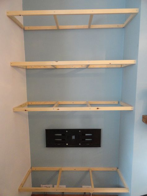 Alcove Shelf Brackets, Shelf In Alcove, Bedroom Alcove Shelves, Alcove Shelves With Brackets, Alcove Lighting Ideas, Deep Alcove Ideas, Diy Alcove Shelves, Chimney Alcove Ideas, Alcove Bedroom Ideas