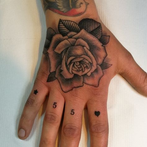 Rose black and gray traditional. | Done at Inchiostro tattoo studio di Benjamin Tavassi | Nov 28th 2018 | 772258 Rose Hand Tattoo Traditional, Hand Tattoo Traditional, Tattoo Ideas Hand, Rose Hand Tattoo, Tattoo Traditional, Hand Tattoos For Guys, Book Tattoo, Hand Tattoo, Rose Black