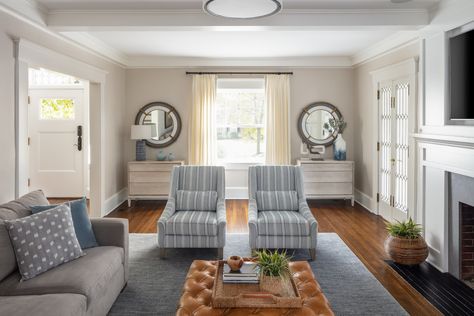 Modernized Center Hall Colonial - Modern - Living Room - New York - by RTH Building Company | Houzz Center Hall Colonial Living Room, Colonial Modern, Colonial Living Room, Colonial Revival House, Colonial Interior Design, Center Hall Colonial, Living Room New York, Colonial Interior, Hall And Living Room