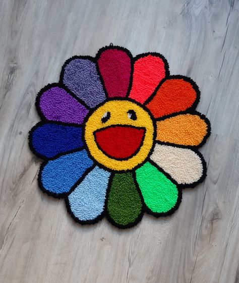 Rainbow Flower Room Decor, Rugs Y2k, Takashi Murakami Flower Rug, Flowers Rug, Y2k Rugs In Bedroom, Murakami Flower Rug, Murakami Rug, Y2k Rug, Y2k Rugs