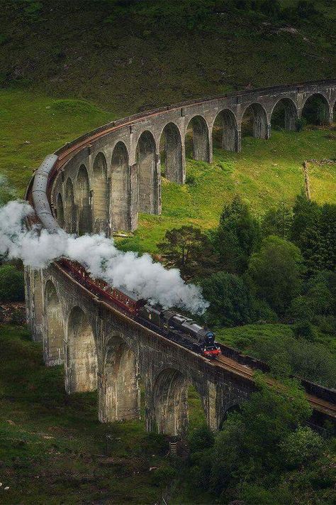 Scottish Highlands - The Flying Scotsman (Hogwart's Express?)                                                                                                                                                                                 More Glenfinnan Viaduct, Hogwarts Express Train, Harry Potter Wall, Buku Harry Potter, Images Harry Potter, Hogwarts Aesthetic, Slytherin Aesthetic, British Rail, Old Train