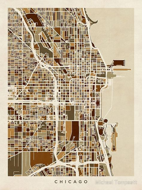 Chicago City Street Map Chicago Map Art, Chicago Art Print, Illinois Map, Street Map Art, Chicago Map, American City, Watercolor City, Map Canvas Art, Contemporary Watercolor