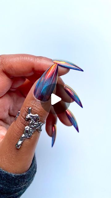 Mutsa E M on Instagram: "Another version of your fav cat eye design 💙✨  Key products used can be found in my ‘Links’ highlight and the link in my bio👆🏾 Includes ‘All Powerful Cat Eye - Silver’ - Gifted from @varnailcom   #nailsoftheday #nailstagram #explorepage #nailinspo #gelx #stilettonails #nails  #nailitdaily #nails #naildesigns #nailslove #fallnailart #nailvideos #nailartreel #nailtutorial #magneticpolish #cateyepolish #chromenails #cateye #cateyenails #velvetnails #fallnails #chromenails😍💅💣 #chrome #cateye" Red Cat Eye Stiletto Nails, Chrome And Cat Eye Nails, Cat Eye And Chrome Nails, Nail Cat Eye Design, Cat Eye Halloween Nails, Cat Eye Chrome Nails, Cateyes Nails Design, Cateye Nailart, Cateyes Nails