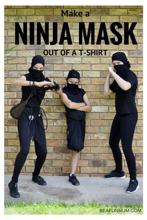 Turn a T-Shirt Into a Ninja Mask – Be A ... Ninja Halloween Outfit Boys, Ninja Hood Diy, Diy Ninja Custome Halloween, Ninja Mask Diy, Ninja Dress, Diy Ninja, Diy Costumes Men, Ninja Halloween, Nutcracker Prince