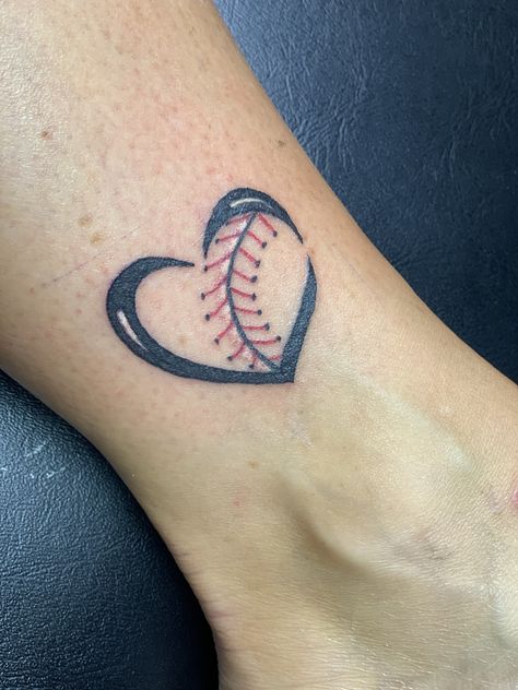 Heart Baseball Tattoo, Baseball Softball Tattoo, Feminine Baseball Tattoos, Mother Son Baseball Tattoos, Baseball Stitches Tattoo, Baseball Mom Tattoo, Baseball Mom Tattoo Ideas, Small Baseball Tattoo, Softball Tattoos For Women