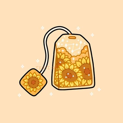 #sunflower #tea #bag #cute #kawaii #drink #soft #aesthetic #clouds #stars #sparkles #bright #yellow #flowers #digitalart #digitalartist #art #drawing #illustration #sticker #artwork Sunflower Tea, Aesthetic Clouds, Art Style Challenge, Pretty Artwork, Drawing Bag, Tumblr Stickers, Soft Aesthetic, Animated Images, Bag Cute