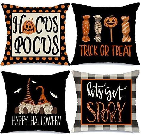 Amazon.com: CROWNED BEAUTY Fall Happy Halloween Throw Pillow Covers 18x18 Set of 4, Hocus Pocus Pumpkin Gnome Trick Or Treat Buffalo Plaid Spooky Holiday Pillow Case Farmhouse Decor for Home Sofa CP030-18 : Home & Kitchen Hocus Pocus Pumpkin, Halloween Pillow Case, Pumpkin Gnome, Funny Throw Pillows, Halloween Pillows Covers, Buffalo Plaid Decor, Holiday Pillow, Halloween Throw Pillow, Pumpkin Halloween Decorations