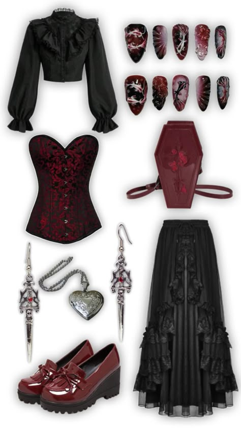 Vampire Core Outfits, Metalhead Clothes, Goth Metalhead, Goth Mommy, Vampire Core, Cutesy Clothes, Vampire Gothic, Oc Clothes, Core Outfits