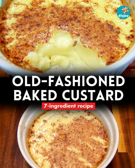 This 7-ingredient old-fashioned baked custard recipe is rich, creamy, and smooth just how you like it. Find the ingredients here. Old Fashioned Custard, Old Fashion Custard, Custard Biscuits, Baked Custard Recipe, Custard Tarts Recipe, Biscuit Pudding, Custard Cake Recipes, Baked Custard, Chocolate Custard