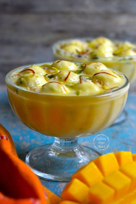 Mango Angoori Rasmalai | Mango Rasmalai | Cooking From Heart Mango Rasmalai, Ras Malai Recipe, Rasmalai Recipe, Rasmalai Cake, World Nature, Homemade Dessert, Mango Puree, Yellow Foods, Mango Flavor