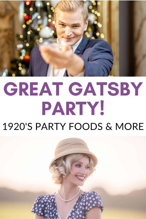 Whether you're wanting to host a Great Gatsby movie night or plan a roaring 20s party, these 1920s party foods are sure to be a hit! We love a themed party because it's a great way to get together with friends! Jay Gatsby Costume, Great Gatsby Dinner Party Food, 20s Themed Food, 1920s Food Roaring Twenties, Speakeasy Party Menu Food Ideas, Roaring 20s Appetizers, 1920s Themed Food, 20s Food 1920s Party, 1920 Food Ideas