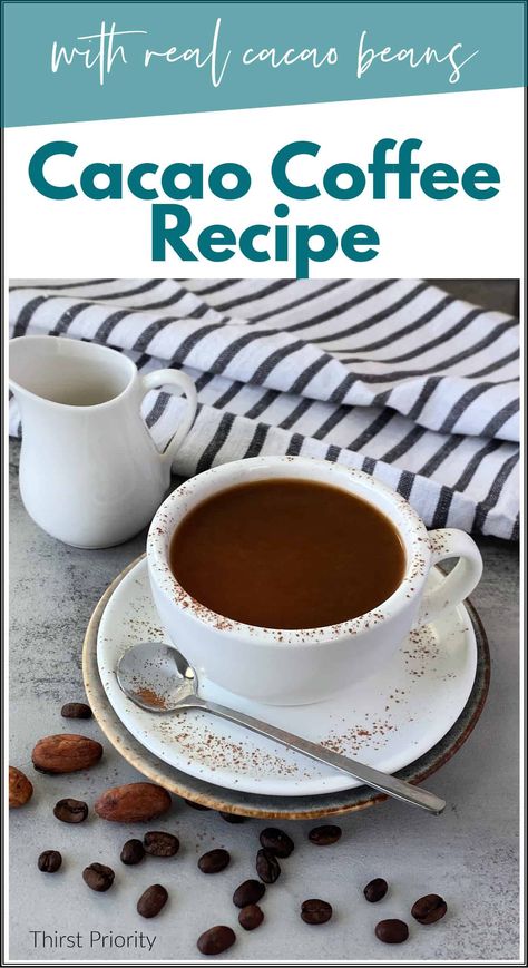 This cacao coffee recipe is made with real organic cacao beans. Cacao beans are one of nature's superfoods and offer many health benefits. Cacao Health Benefits, Speciality Coffee Recipes, Cacao Coffee, Cacao Recipes, Herbal Coffee, Coffee Substitute, Clean Eating For Beginners, Ground Coffee Beans, Cacao Beans