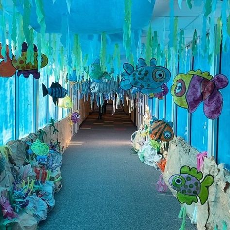 McCulloh Therapeutic Solutions on Instagram: “We are loving this Under the Sea art display at Spartanburg Day School! What fun to walk through again and again. ❤️🐠🐬🐳🐙 @spartanburgday…” Under The Sea Office Decorations, Under Sea Decorations, Under The Sea School Theme, Under The Sea Decorations Ocean Themes, Under The Sea Hallway Decorations, Under The Sea Vbs Decorations, Under The Sea Decorations Diy, Diy Under The Sea Decorations, Under The Sea Display