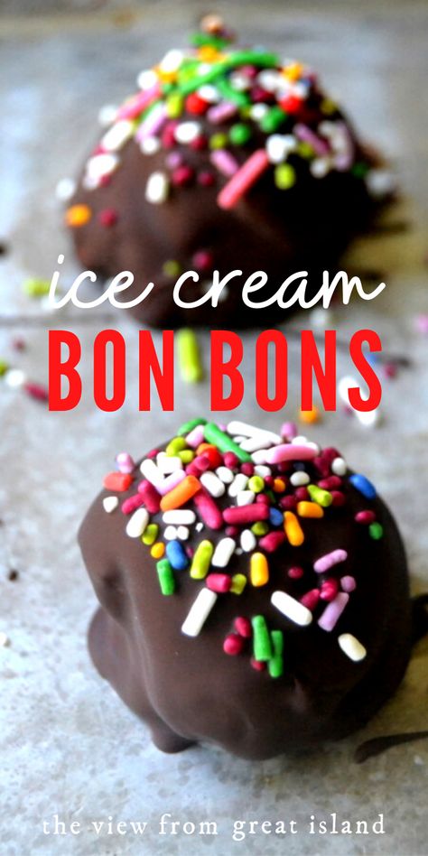 Ice Cream Bon Bons are homemade chocolate covered ice cream bites, just like the ones in the freezer aisle, but better! Customize with your favorite flavors! #easy #recipe #icecream #magicshell #chocolate #dessert #kids #dessert #frozen Ice Cream Bon Bons Recipe, Chocolate Covered Ice Cream, Easy Homemade Ice Cream, Ice Cream Bites, Easy Ice Cream Recipe, Chocolate Garnishes, Easy Ice Cream, Homemade Ice Cream Recipes, Healthy Ice Cream