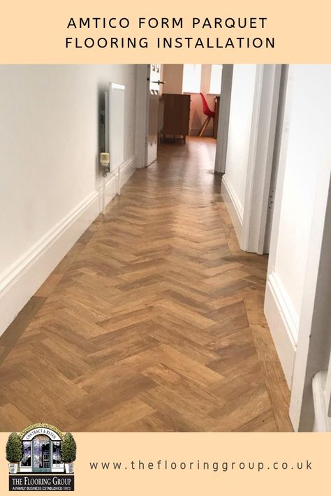 Amtico Spacia, Oak Parquet, Amtico Flooring, Karndean Flooring, Hallway Flooring, Flooring Installation, Wood Parquet, Herringbone Floor, Gold Kitchen