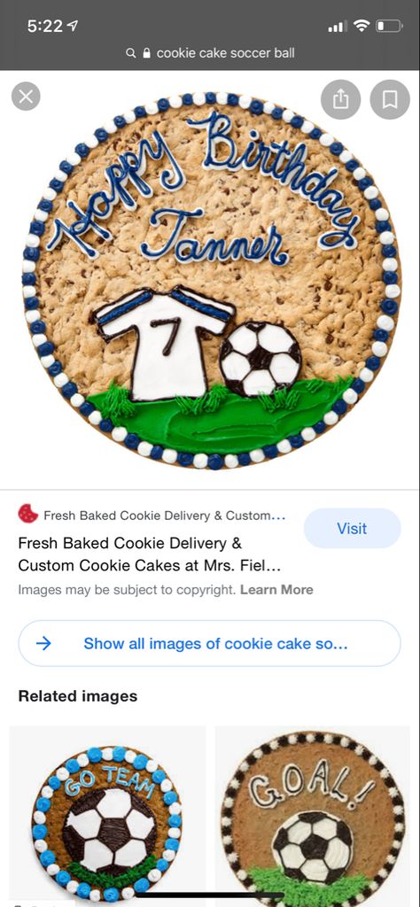 Soccer Cookie Cake Ideas, Soccer Cookie Cake, Soccer Cookies, Soccer Cake, Cookie Delivery, Cookie Images, Cookie Cake Birthday, Cookie Cakes, Fresh Baked Cookies