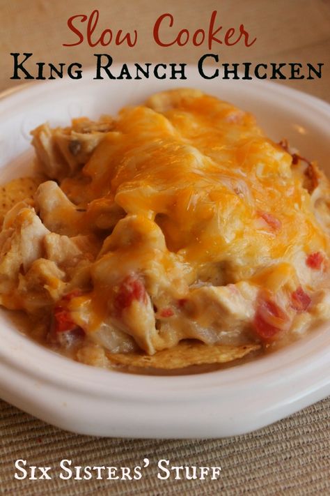 Crock Pot King Ranch Chicken Casserole, Crockpot King Ranch Chicken Casserole, King Ranch Chicken Crockpot, Crock Pot King Ranch Chicken, Six Sisters Crockpot Recipes, Sixsistersstuff Recipes, Ranch Chicken Recipe, King Ranch Chicken, Green Chilis