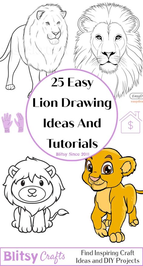 25 Easy Lion Drawing Ideas - How to Draw a Lion Lion Drawing Ideas, Lion Drawing Simple, Animal Sketches Easy, Draw A Lion, Lion Face Drawing, Sketch Outline, Lion Sketch, Lion Family, Lion Drawing