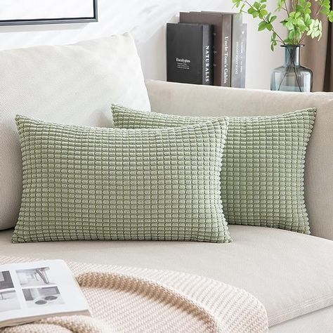 MIULEE Pack of 2 Decorative Lumbar Throw Pillow Covers Soft Corduroy Solid Cushion Case Sage Green Pillow Cases for Couch Sofa Bedroom Car 12 x 20 Inch 30 x 50 cm : Amazon.ca: Home Throw Pillows Couch, Green Pillow Cases, Pillows Couch, Couch Pillow Covers, Cushion Sofa, Outdoor Pillow Covers, Garden Pillows, Green Pillows, Indoor Outdoor Pillows