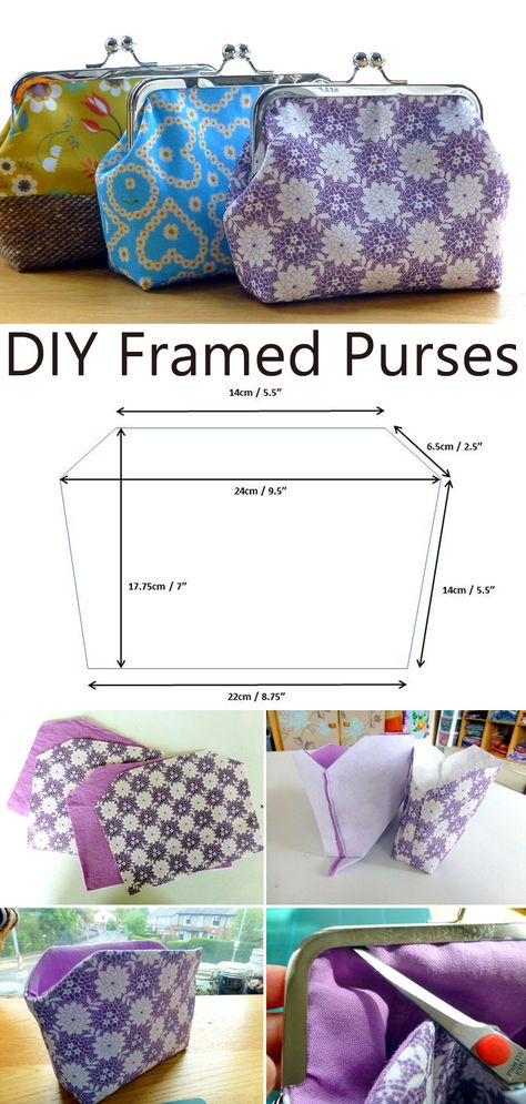 How to create a beautiful framed purse with fabric. Free Sewing Tutorial and Pattern. Frame Purse Tutorial, Clasp Purse Pattern Free, Clasp Purse Pattern, Frame Purse Pattern, Duffle Bag Tutorial, Diy Pouch No Zipper, Diy Pouch Tutorial, Purse Patterns Free, Purse Sewing