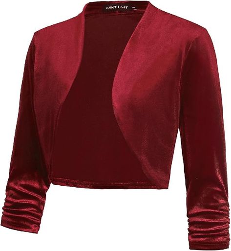 MINTLIMIT Velvet Shrugs for Women Ruched 3/4 Sleeve Bolero Jackets Open Front Cropped Cardigans for Evening Dresses (Dark Green - Size 2XL) at Amazon Women’s Clothing store Shrugs For Women, Dresses Dark Green, Goth Baddie, Velvet Cardigan, Sleeve Bolero, Shrug For Dresses, Bolero Jacket, Cropped Cardigan, Amazon Women