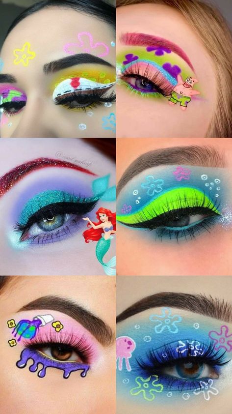 Spongebob The Musical Makeup, Spongebob Makeup Ideas, Spongebob Makeup Look, Spongebob Face Paint, Squidward Makeup, Themed Eye Makeup, Spongebob Rave, Spongebob Makeup, Disney Inspired Makeup