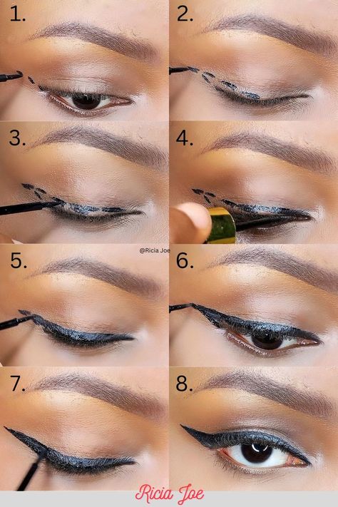 Wing Eyeliner Tutorial For Beginners, How To Perfect Winged Eyeliner, Applying Eyeliner For Beginners, How To Draw With Eyeliner, Easy Wing Liner Eye Tutorial, Eyeliner Guide Tool, Easy Way To Put Eyeliner, How To Draw Perfect Winged Eyeliner, How To Properly Apply Eyeliner